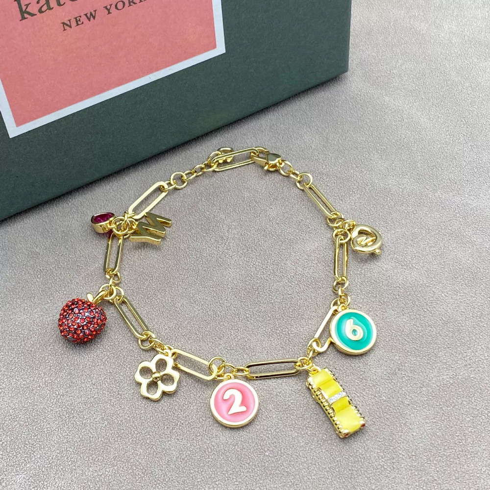 kate spade Original Enamel Number Apple Car Four Leaf Clover Charms Bracelet